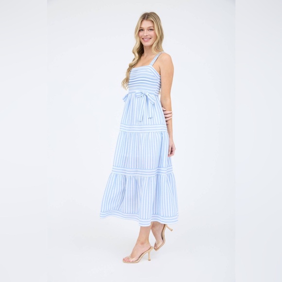 STRIPE TIE DETAIL SLEEVELESS TIERED MIDI DRESS - Picture 3 of 6